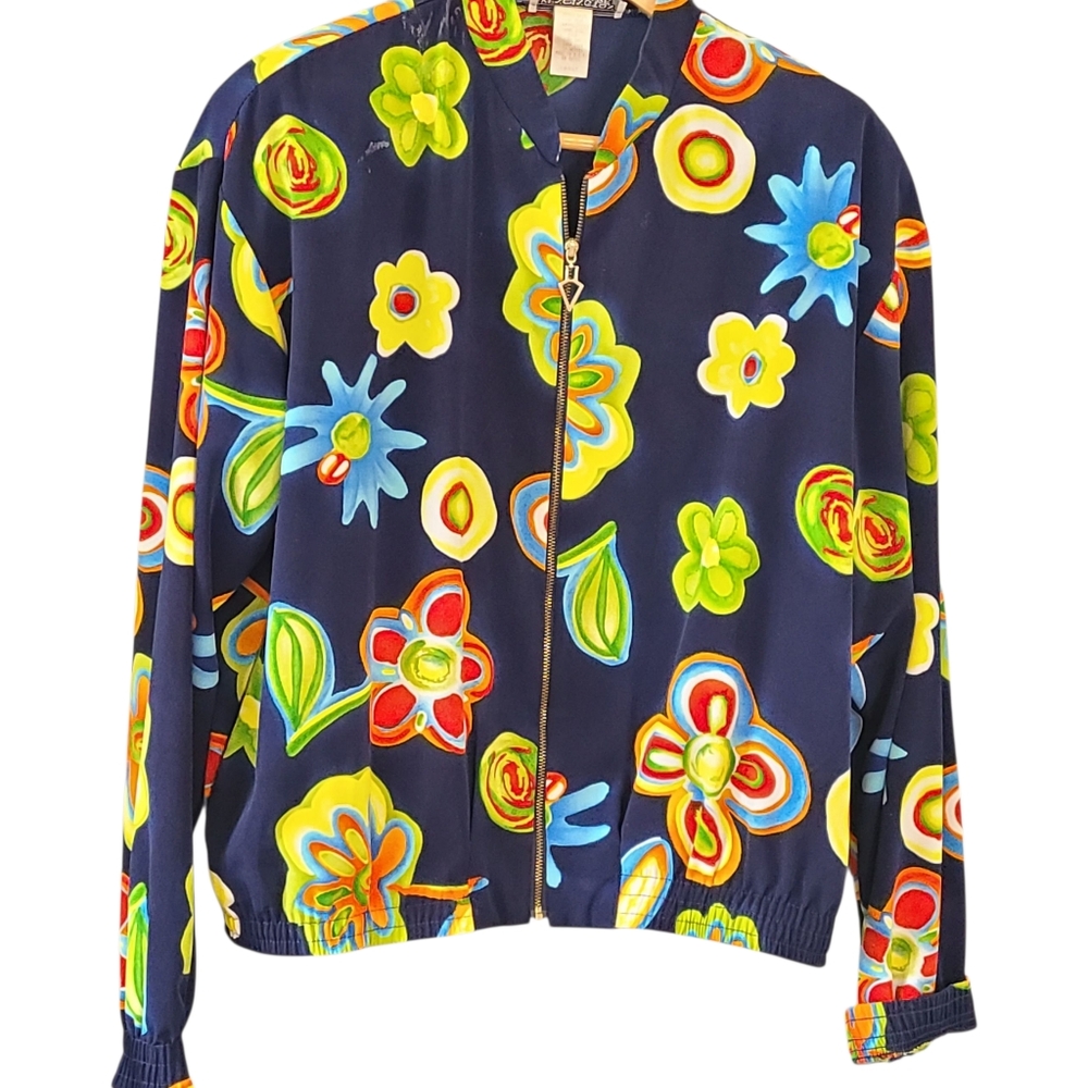 Kensington Square Floral Print Women's Jacket Vintage Large Bomber